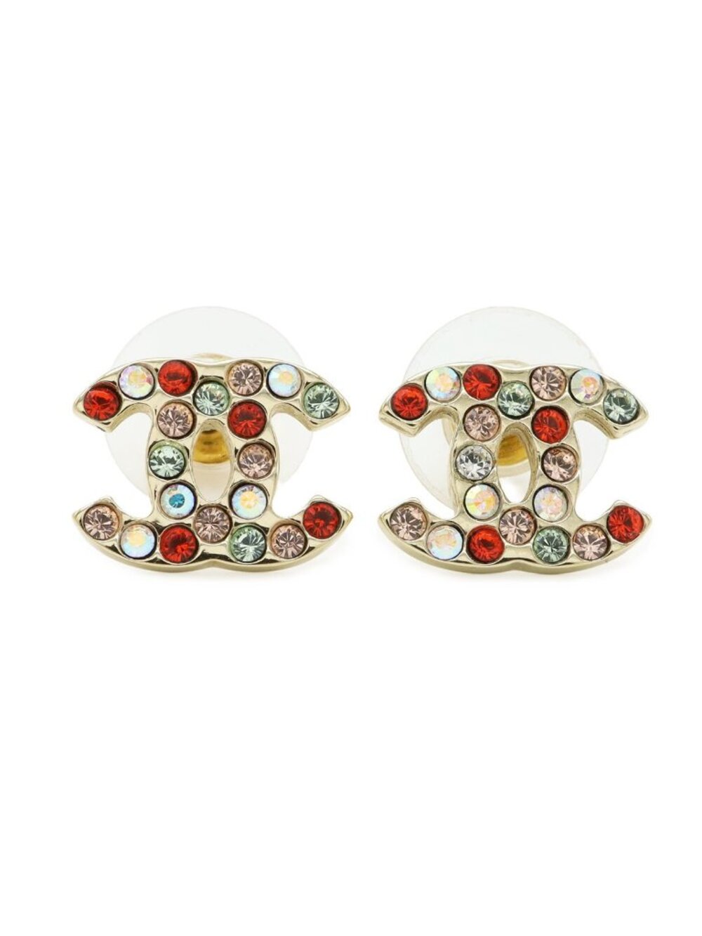 Chanel 04A CC Logo Earrings Rhinestone Multicolor Gold